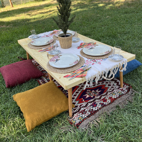 Foldable Wooden Low Table - Tapered Legs