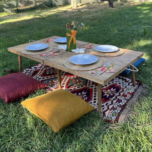 Foldable Wooden Low Table - Tapered Legs
