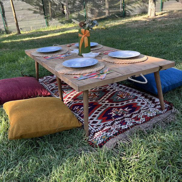Foldable Wooden Low Table - Tapered Legs