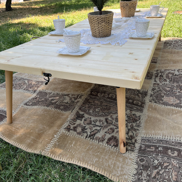 Foldable Wooden Low Table - Tapered Legs