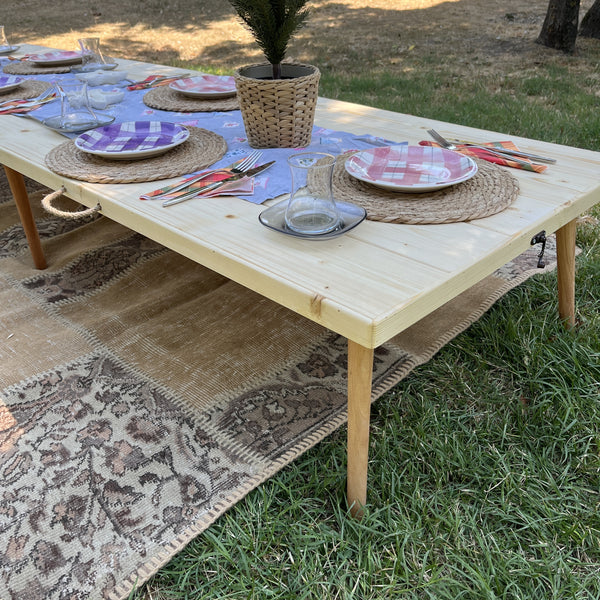 Foldable Wooden Low Table - Tapered Legs