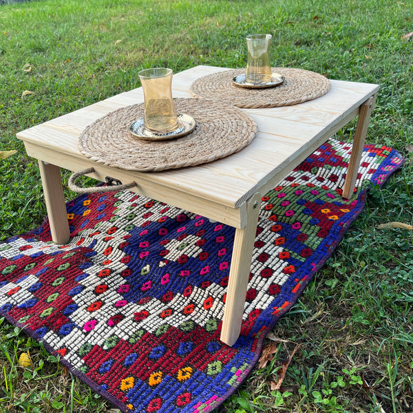 Foldable Wooden Low Coffee Table – Built-in Legs