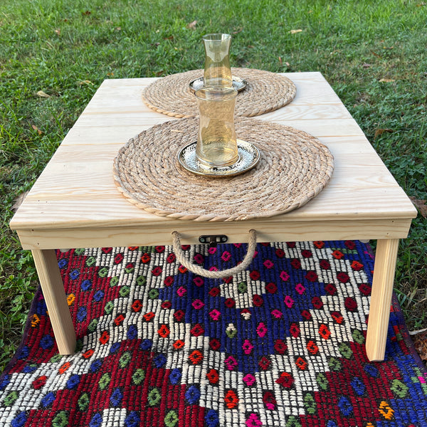 Foldable Wooden Low Coffee Table – Built-in Legs