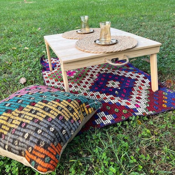 Foldable Wooden Low Coffee Table – Built-in Legs