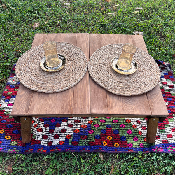 Foldable Wooden Low Coffee Table - Built-in Legs