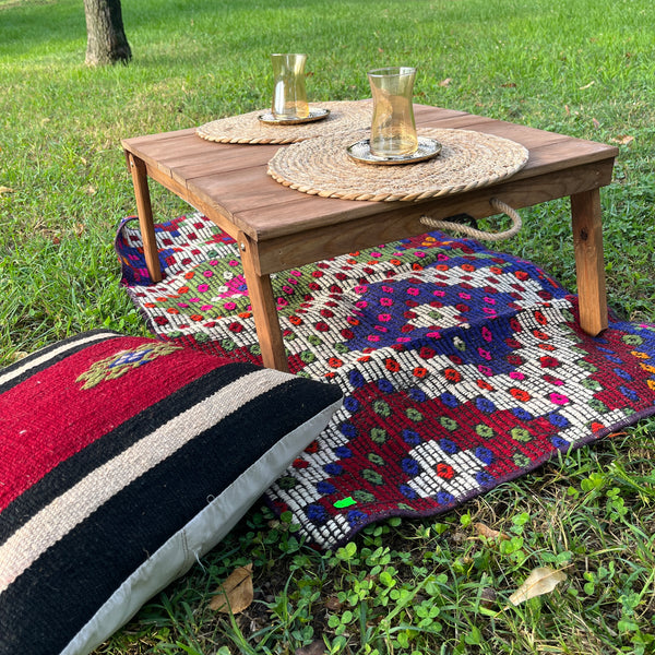 Foldable Wooden Low Coffee Table - Built-in Legs