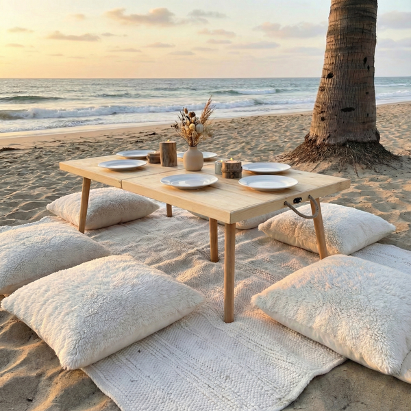 Foldable Wooden Low Table - Tapered Legs