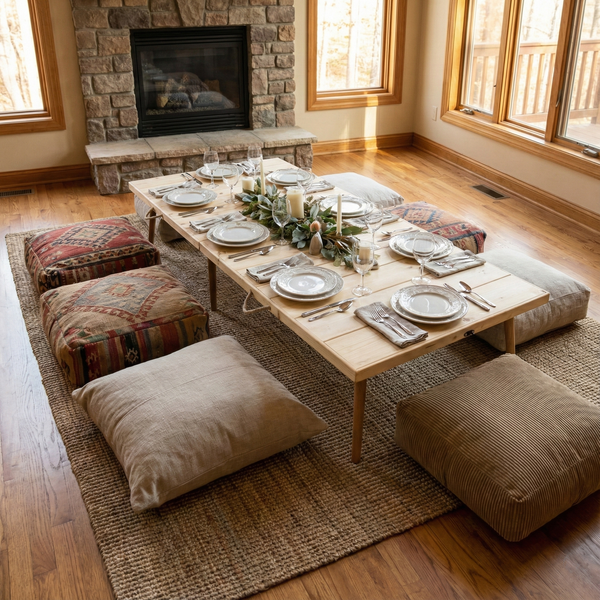 Foldable Wooden Low Table - Tapered Legs