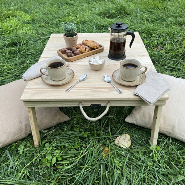 Foldable Wooden Low Coffee Table - Built-in Legs