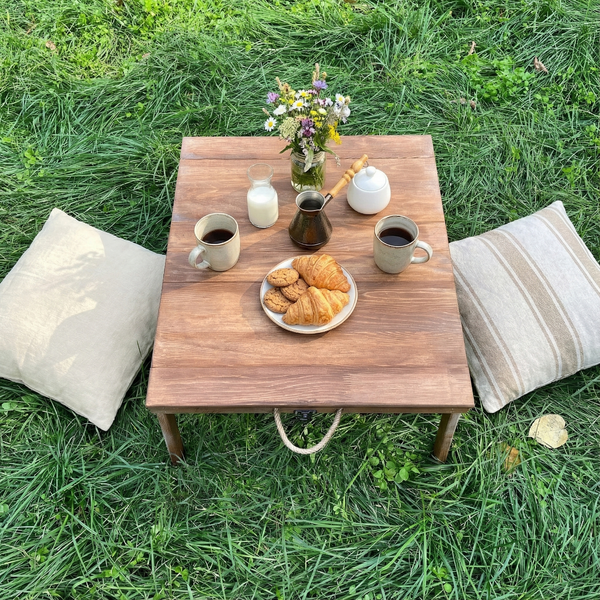 Foldable Wooden Low Coffee Table - Built-in Legs