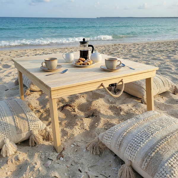 Foldable Wooden Low Coffee Table - Built-in Legs