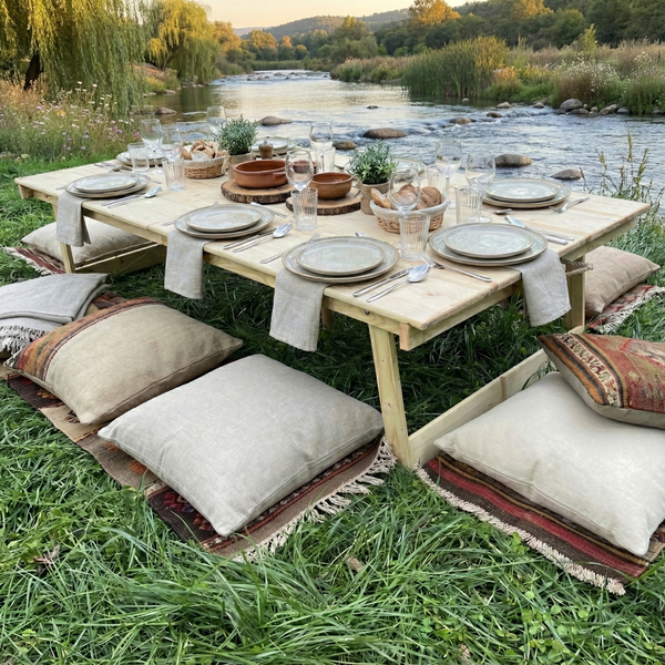 Foldable Wooden Low Table - Built-in Legs