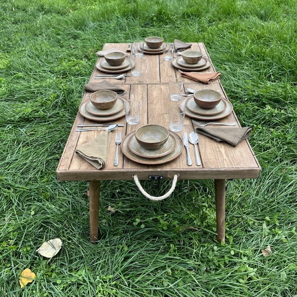 Foldable Wooden Low Table - Tapered Legs