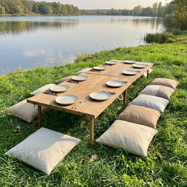 Foldable Wooden Low Table - Tapered Legs