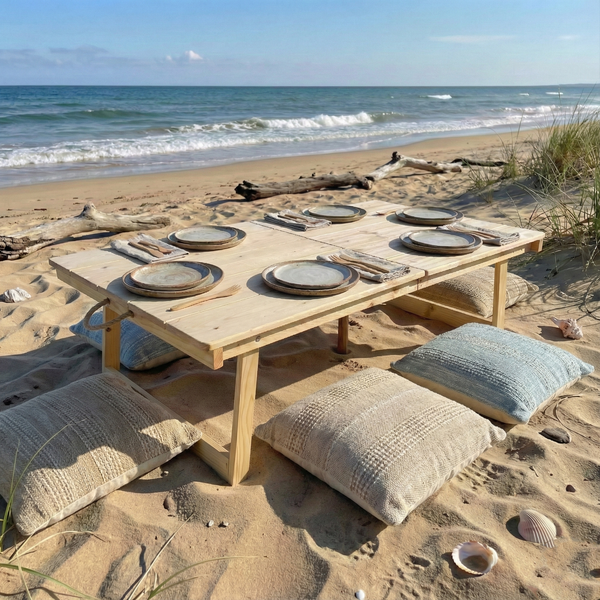 Handmade Foldable Solid Wood Low Table - Built-in Legs