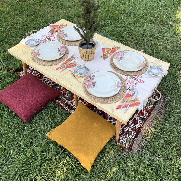 Foldable Wooden Low Table - Tapered Legs
