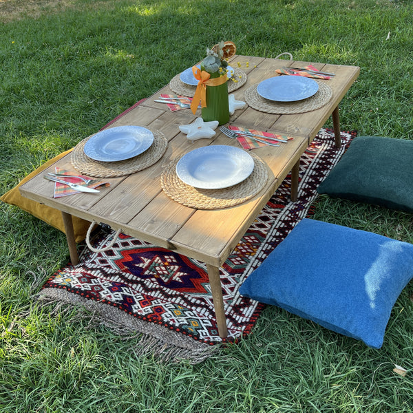 Foldable Wooden Low Table - Tapered Legs