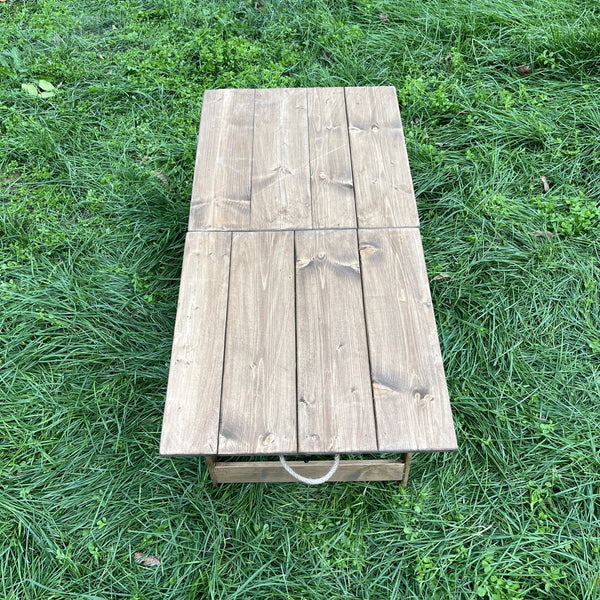 Handmade Foldable Solid Wood Low Table - Built-in Legs