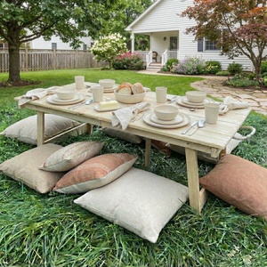 Handmade Foldable Solid Wood Low Table - Built-in Legs