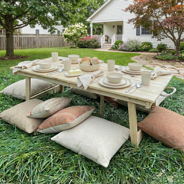 Handmade Foldable Solid Wood Low Table - Built-in Legs