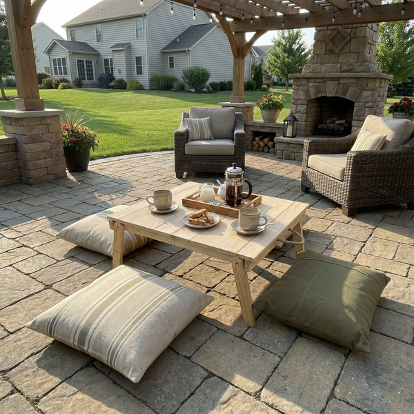 Foldable Wooden Low Coffee Table - Built-in Legs