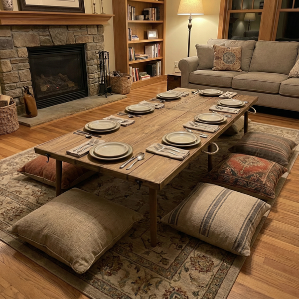 Foldable Wooden Low Table - Tapered Legs