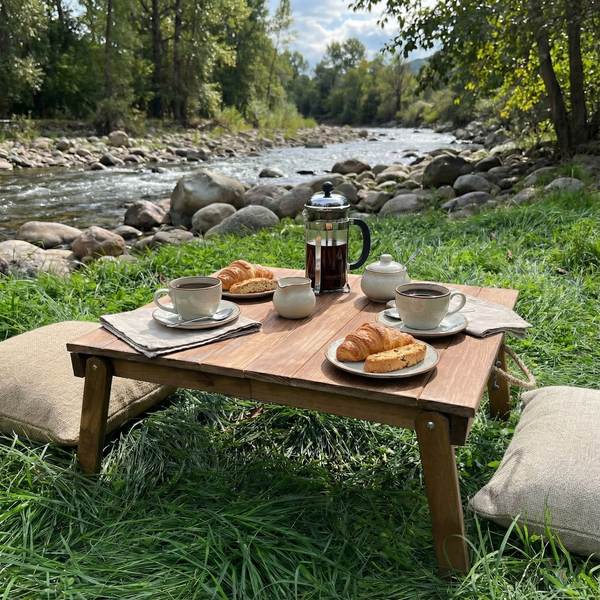 Foldable Wooden Low Coffee Table - Built-in Legs