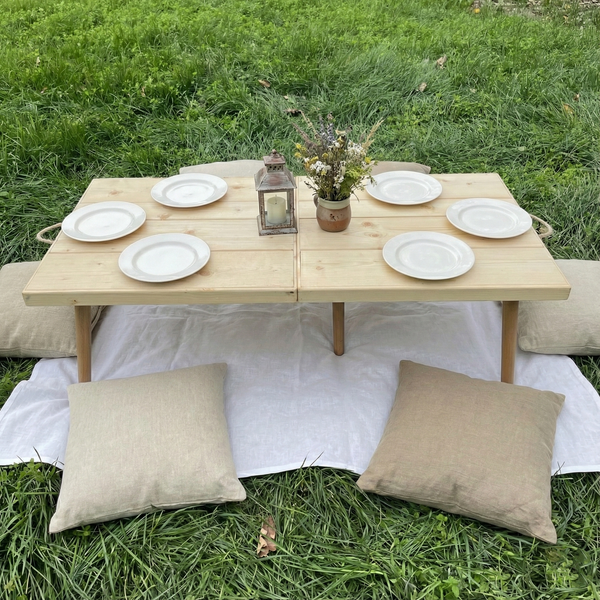 Foldable Wooden Low Table - Tapered Legs