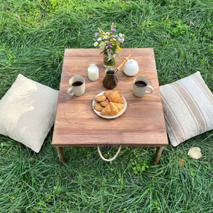 Foldable Wooden Low Coffee Table - Built-in Legs