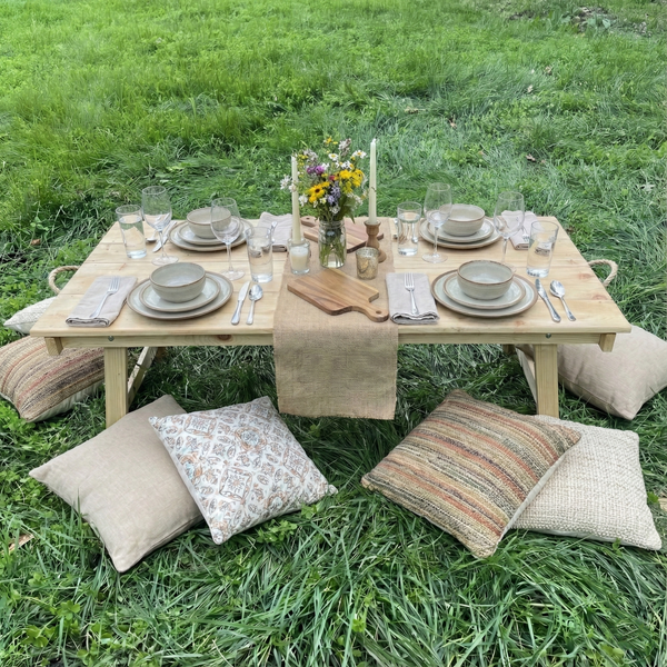 Handmade Foldable Solid Wood Low Table - Built-in Legs